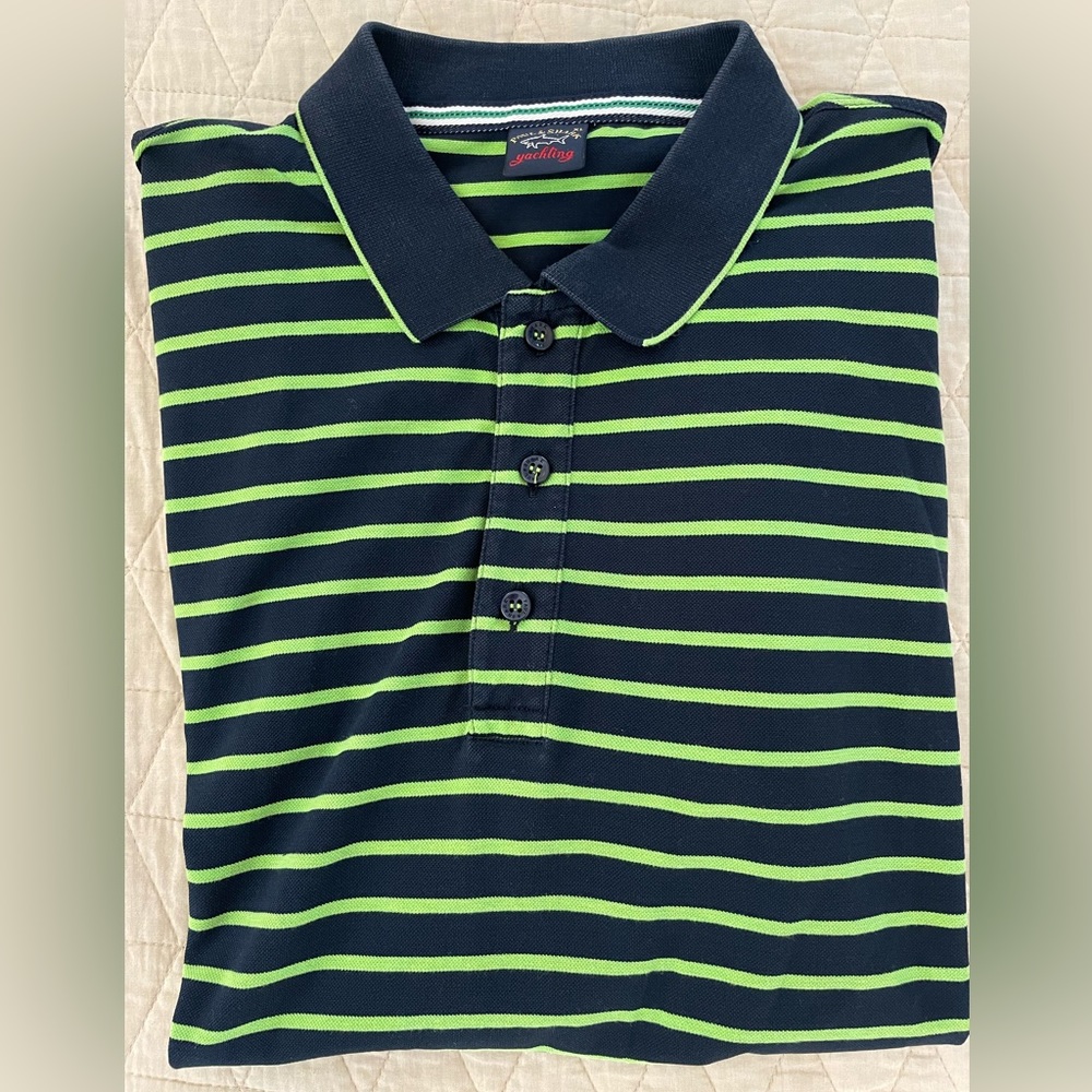 Paul & Shark Yachting Made in Italy Pique Knit Polo Shirt in Green Stripe $285